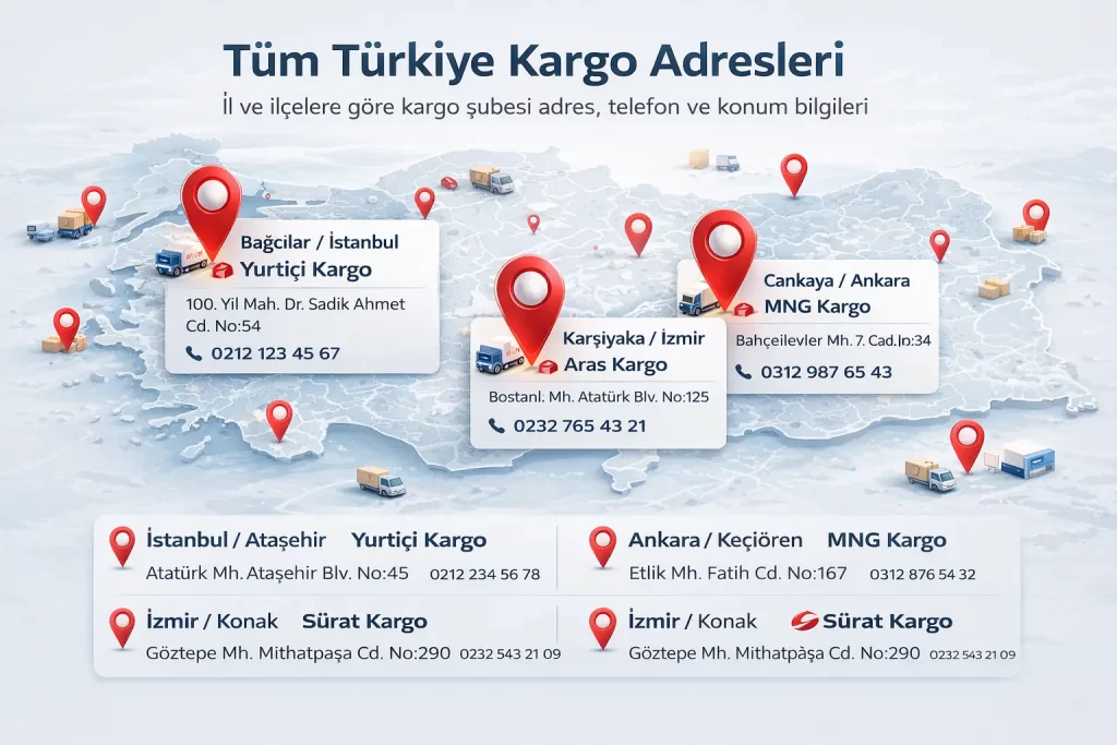 Türkiye genelindeki kargo firmalarının adres ve konum bilgileri